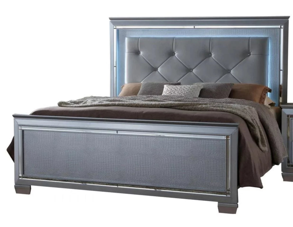 King Size 6pc Upholstered Bed Dresser Mirror Nightstand Chest A680848