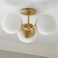 Modern Gold 3-Light Semi Flush Mount Light with White Round Glass Globe Shade Q514